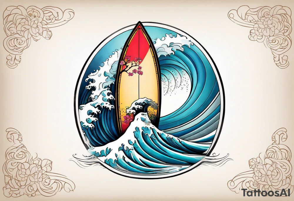 Surfboard with a wave inside it tattoo idea