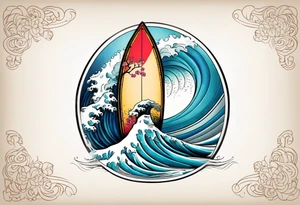 Surfboard with a wave inside it tattoo idea