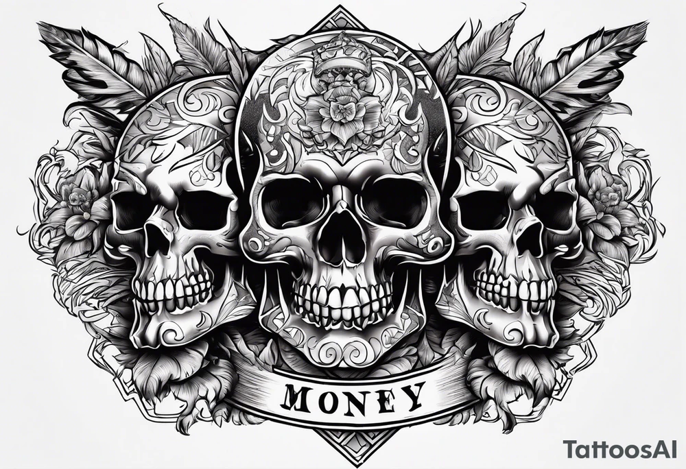 Money smoking flamin skulls Savage lettering tattoo idea