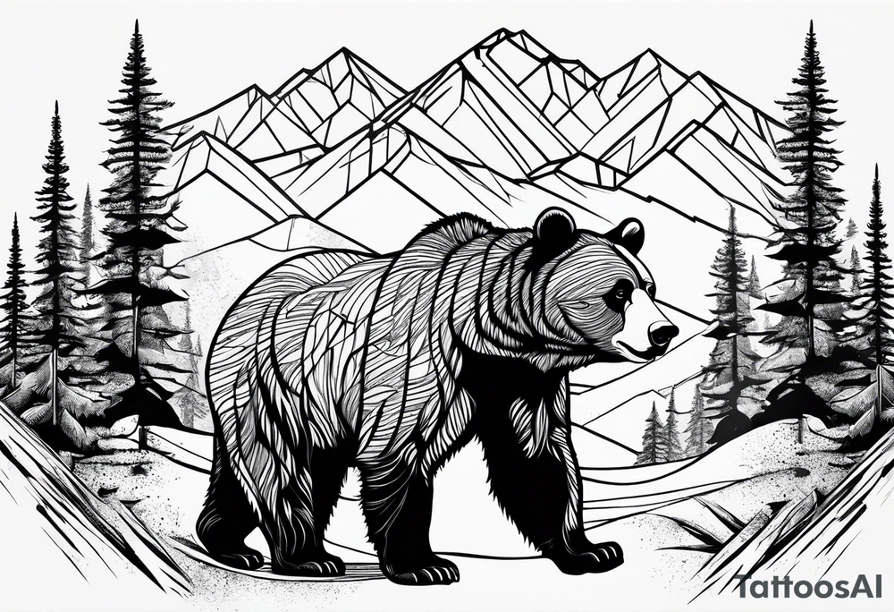 mamma bear and cub with mountains tattoo idea