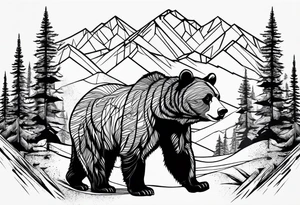 mamma bear and cub with mountains tattoo idea