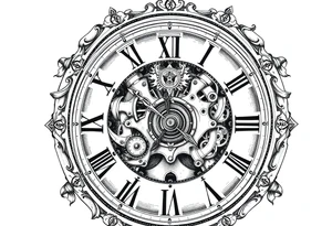 vintage roman numerals within ornate clockwork mechanism tattoo idea