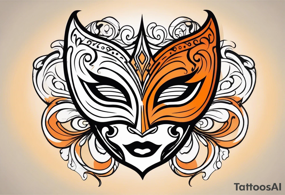 Unhappy Masquerade mask that is orange and black simple tattoo idea