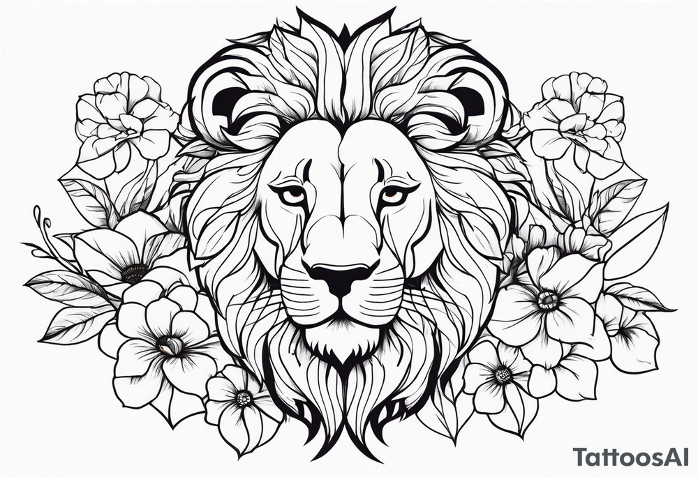 Lion ans flowers tattoo idea