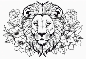 Lion ans flowers tattoo idea