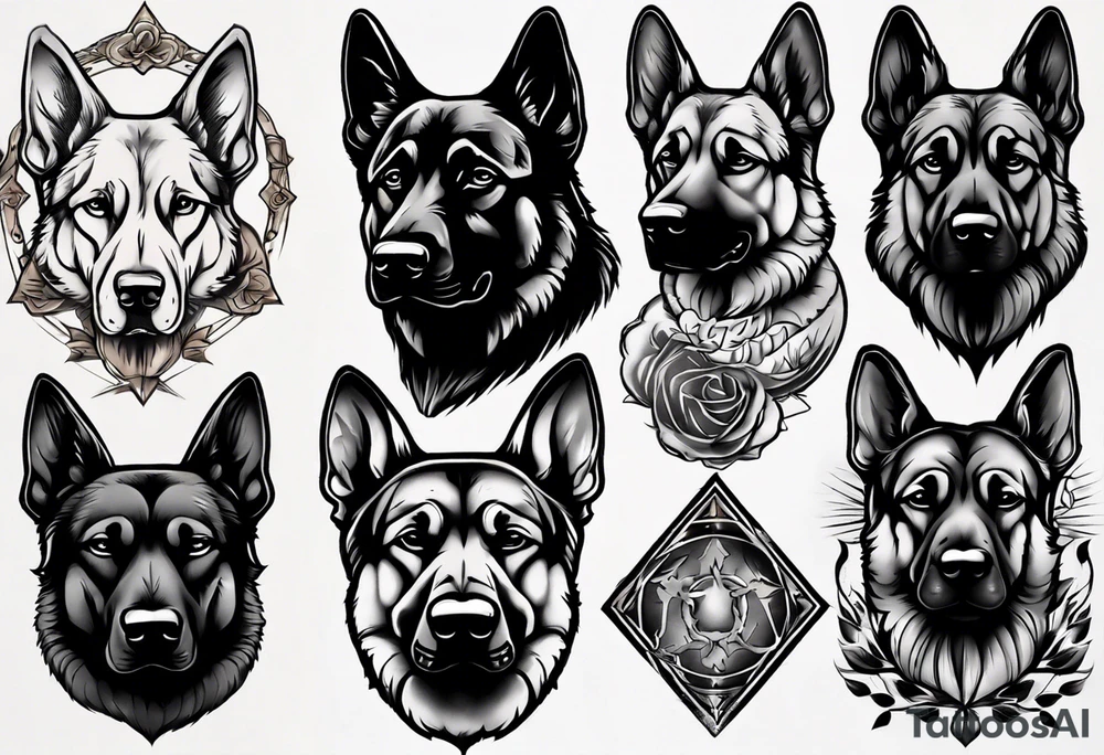 Dark German shepherd portrait tattoo idea