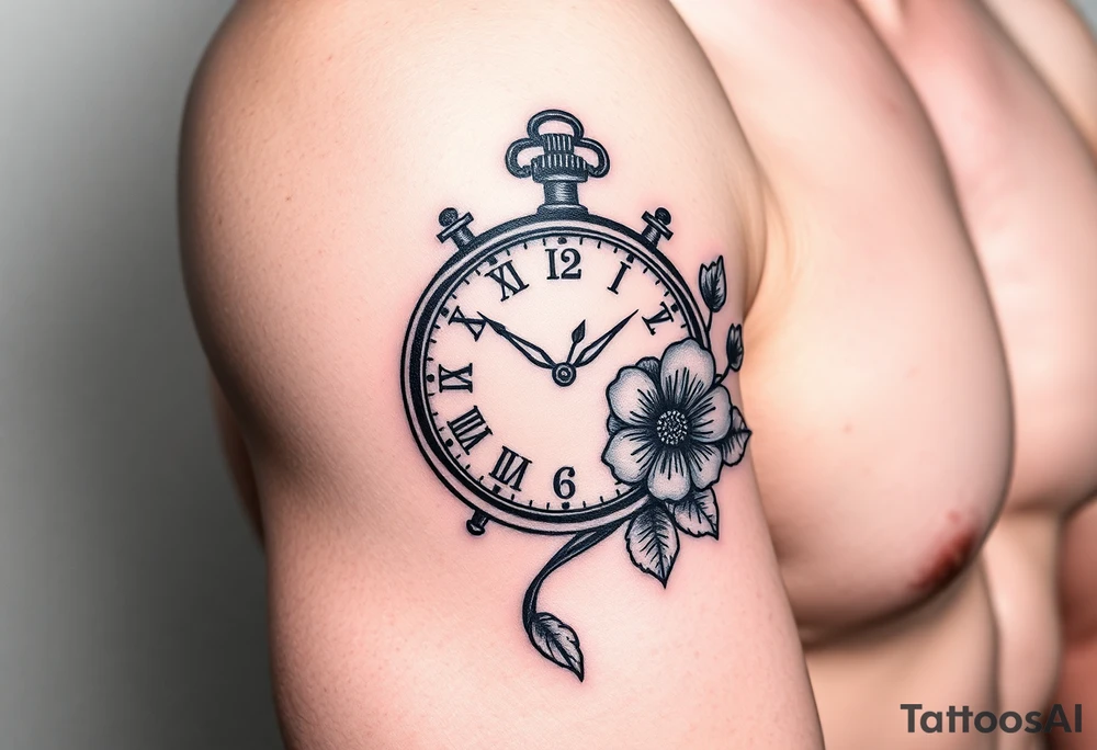 Clock with flower of love tattoo idea