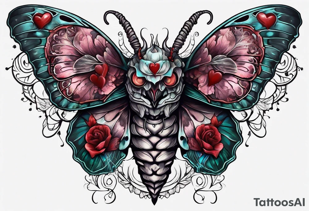 Death moth holding Anatomical Heart, bleeding tattoo idea