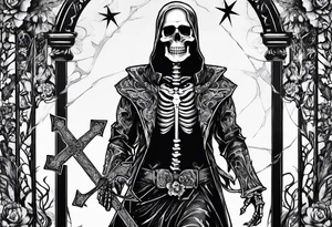 skeleton walking with a cross tattoo idea