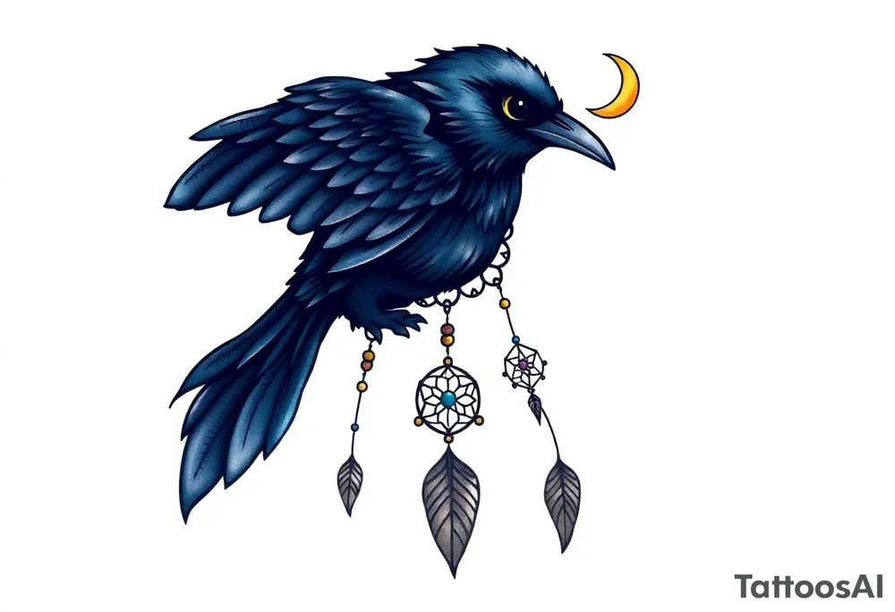 Raven dream catcher milky way moon shooting star tattoo idea