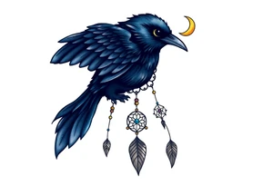 Raven dream catcher milky way moon shooting star tattoo idea