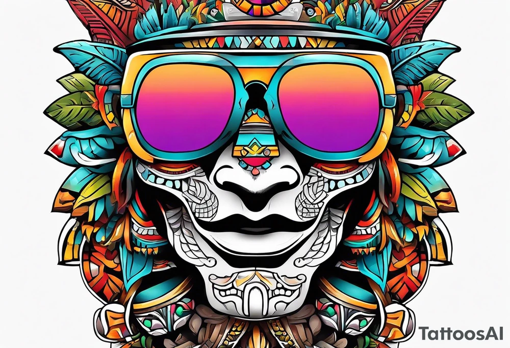 Colorful sunglasses mayan tattoo idea