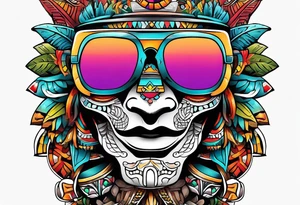 Colorful sunglasses mayan tattoo idea