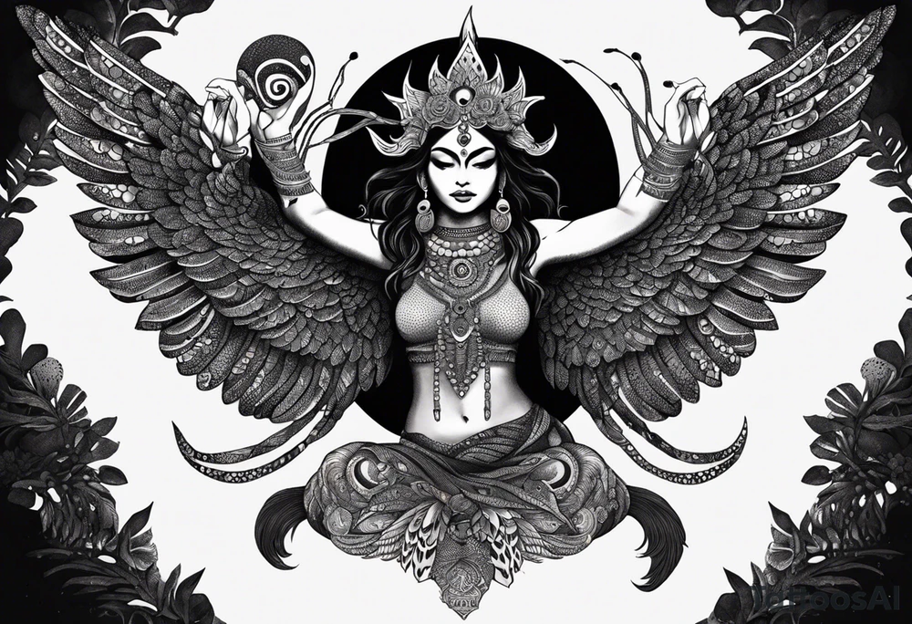 black kali, goddess pirate, alien, angel, pachamama, valkrye, warrior, flying, skull, lotus azul, wing, eagle, zenza resonance, stars, 5D, anahata chakra, death, durga, riding on a tiger, flying lady, kundalini, chest tatoo, samuri, rebel,serpent tattoo idea