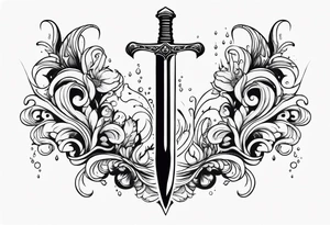 Feminine magical dagger with a splash of water swirling around it no flowers tattoo idea