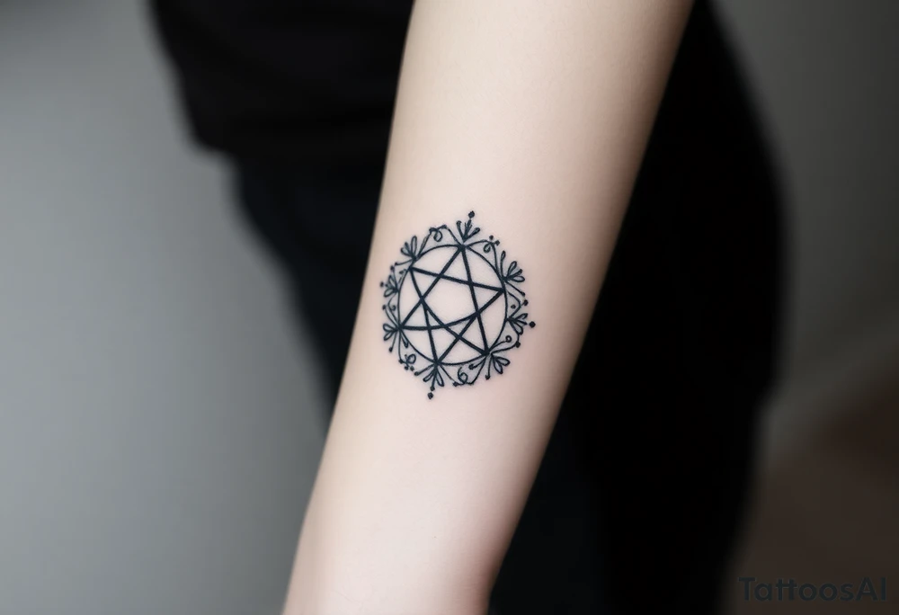 Enneagram symbol with fine line florals tattoo idea