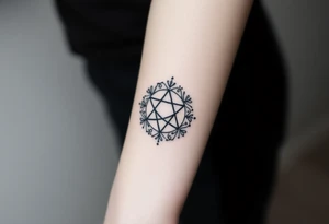 Enneagram symbol with fine line florals tattoo idea