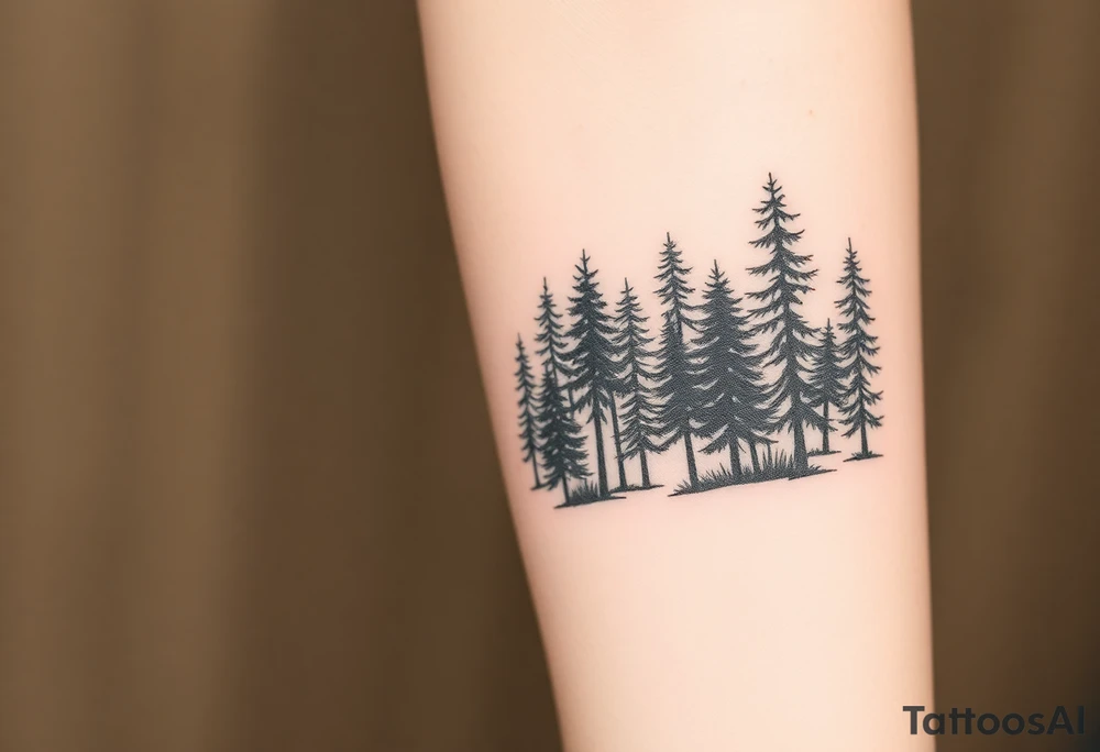 Densely wooded area full of tall pine trees tattoo idea