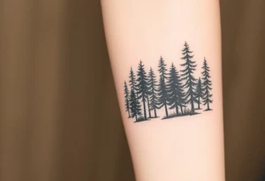 Densely wooded area full of tall pine trees tattoo idea