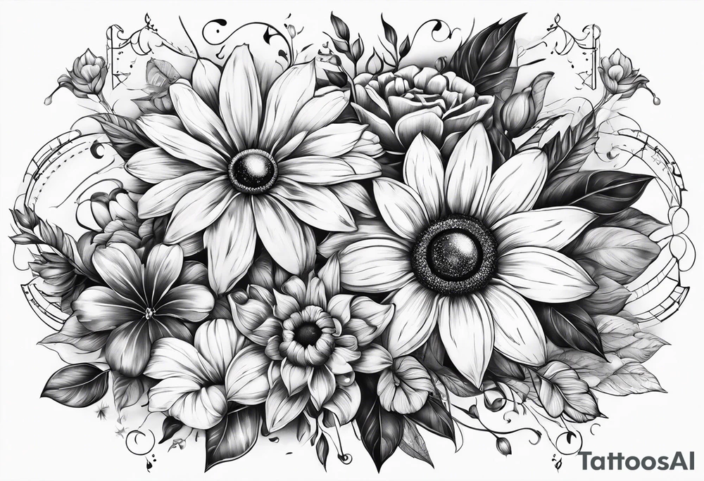 solar system with flowers spine tattoo idea