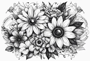 solar system with flowers spine tattoo idea