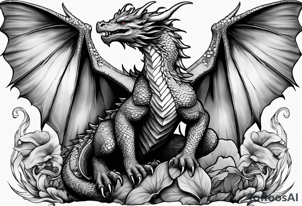 Dragon mushrooms on wings tattoo idea