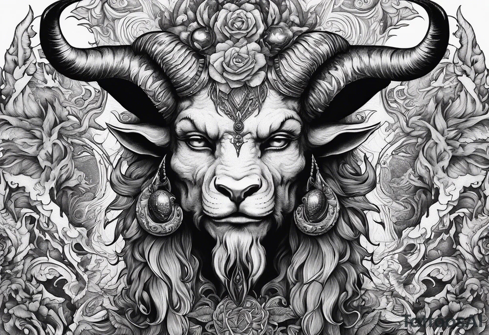 Devil with goat horns in a sea of souls tattoo idea