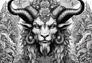 Devil with goat horns in a sea of souls tattoo idea