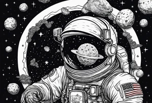 a picture of an astronaut eating a chicken nugget 
while floating in space showing the full body tattoo idea