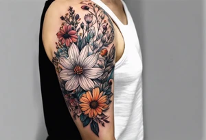 Upper arm half sleeve fall wild flowers tattoo idea