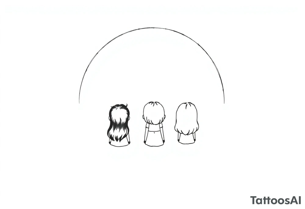 3 petites filles ( une cheveux noir et deux blondes)
sous un arc en ciel incomplet tattoo idea