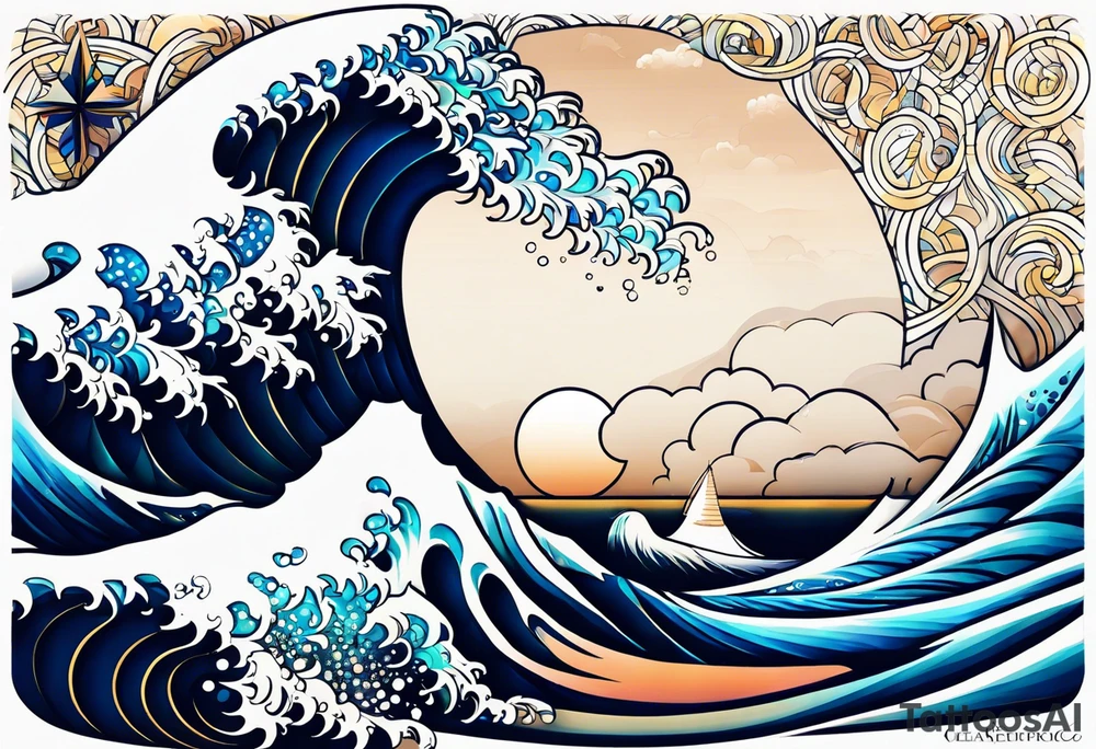 ocean, géométric, wave tattoo idea
