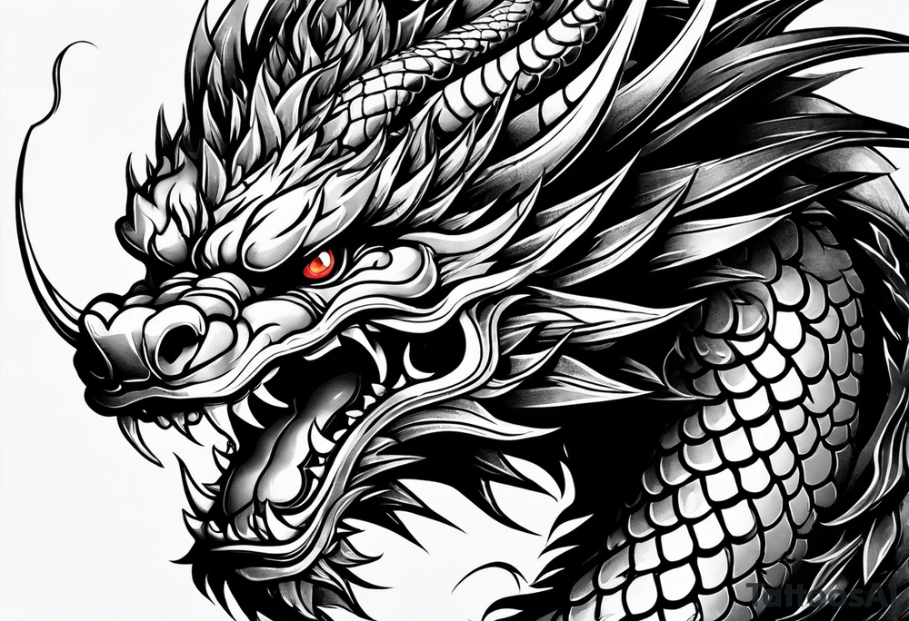 Animal head of a chinese dragon who is angry ONLY THE HEAD tattoo idea