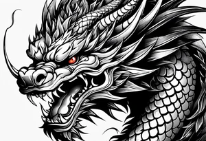 Animal head of a chinese dragon who is angry ONLY THE HEAD tattoo idea