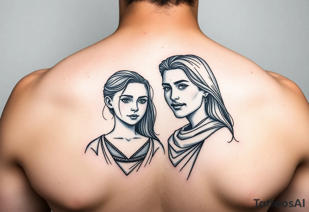 2 daughters and father in geometric tattoo idea