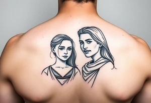 2 daughters and father in geometric tattoo idea