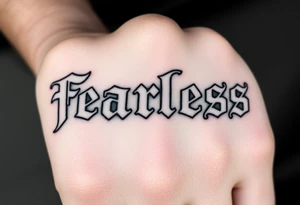 The words fearless in white gothic font and black background, and the letters "S" are dollar signs tattoo idea