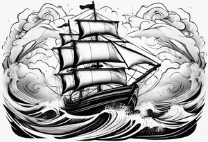 A small sailing boat in a storm leaning over tattoo idea