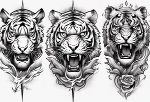 A thundergod tiger forearm sleeve tattoo, with lightning and clouds filling the area tattoo idea