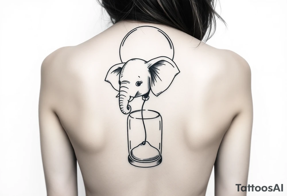 Baby elephant in hour glass holding autism balloon tattoo idea