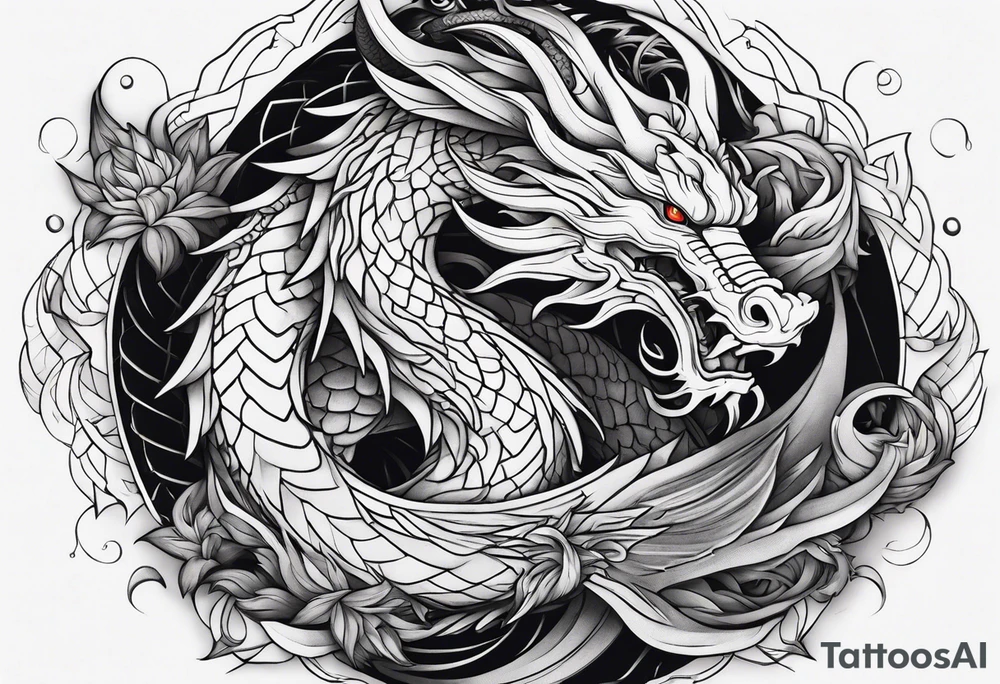 white and black dragon intertwined around the yinyan and with each other tattoo idea