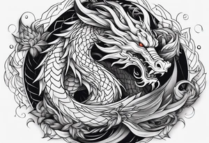 white and black dragon intertwined around the yinyan and with each other tattoo idea