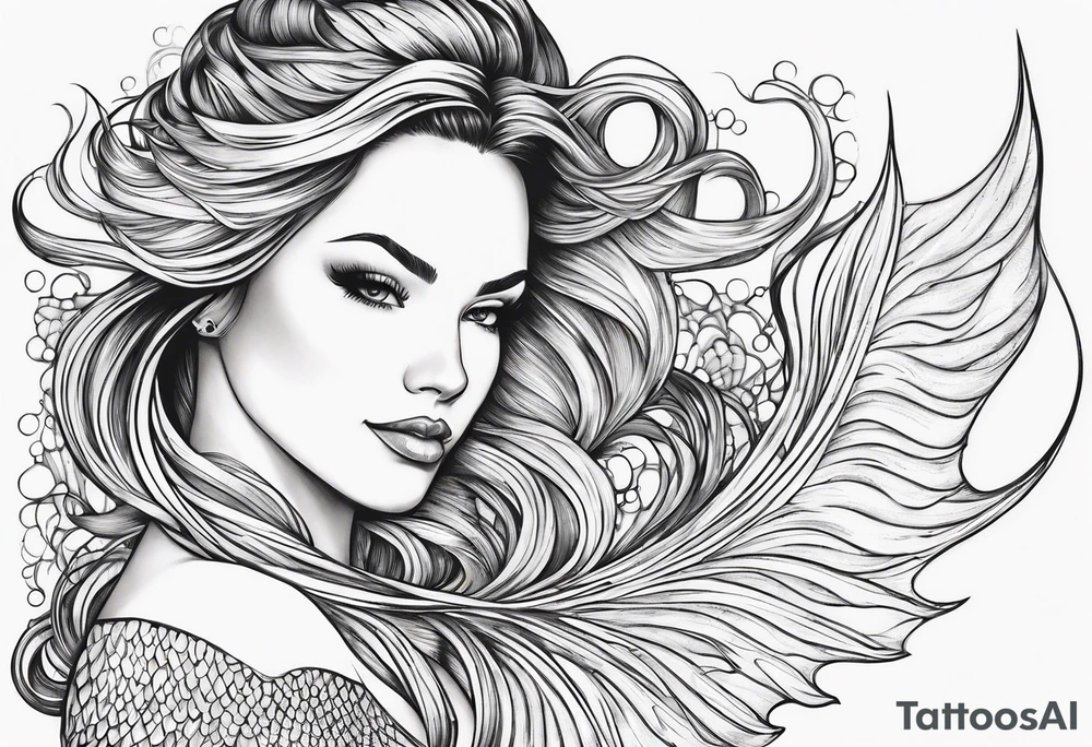 flowing mermaid tail with fan tip tattoo idea