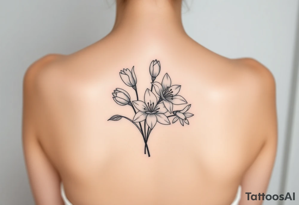 tulips, lily and daffodil clustered together tattoo idea