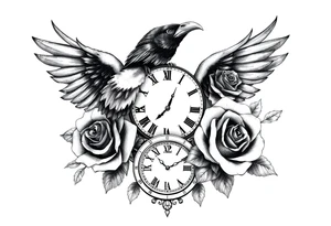 raven,roses,clock. tattoo idea