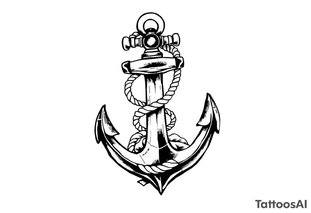 weathered anchor wrapped in nautical rope with sea waves tattoo idea