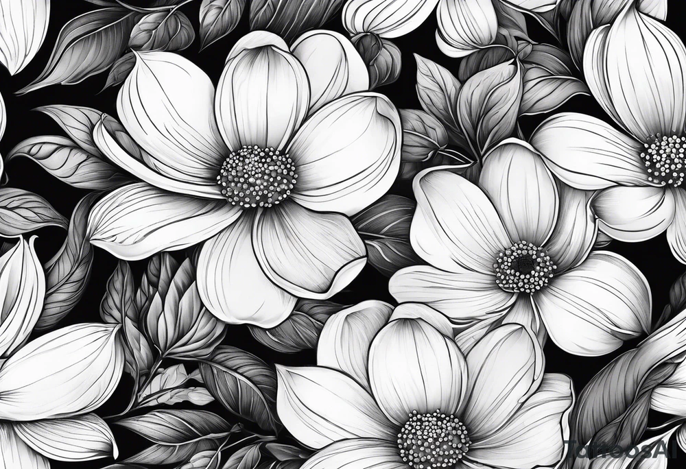 Dogwood flowers, daisy flowers, sleeve tattoo idea