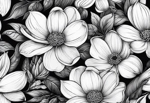 Dogwood flowers, daisy flowers, sleeve tattoo idea