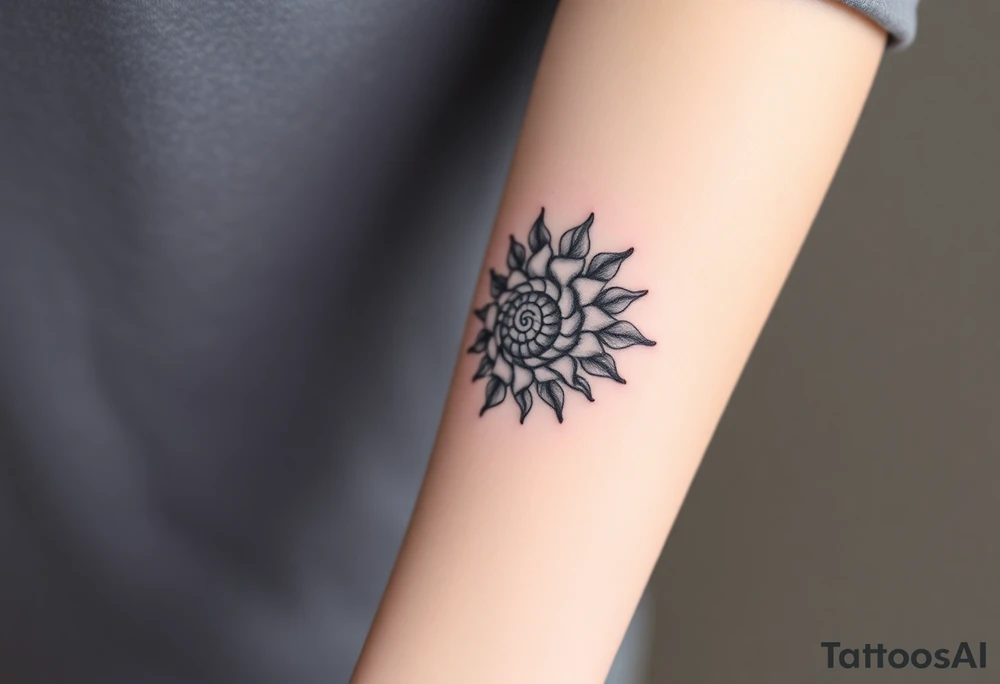 Fibonacci sun spiral shell tattoo idea