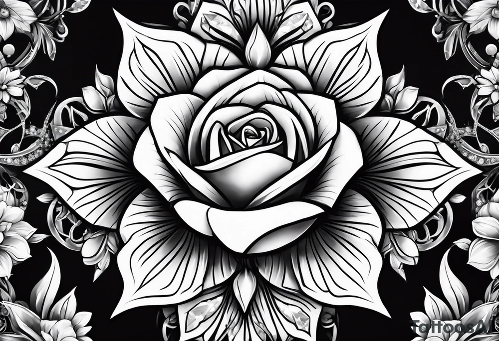 Big diamonds and flowers more diamonds tattoo idea